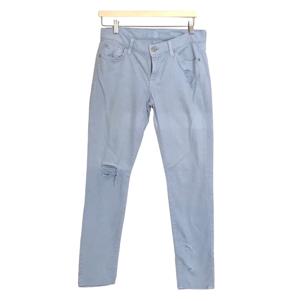 SEVEN 7 FOR ALL MANKIND WOMENS THE SLIM CIGARETTE SKINNY PASTEL BLUE JEANS 28